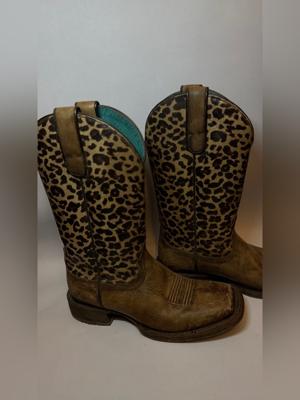 Ariat Leopard Print Western Boots with Brown Leather